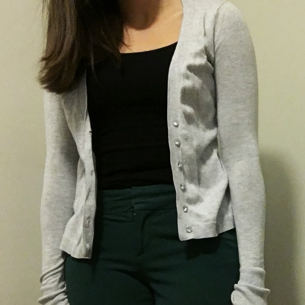 Express Jeweled Button Gray Cardigan